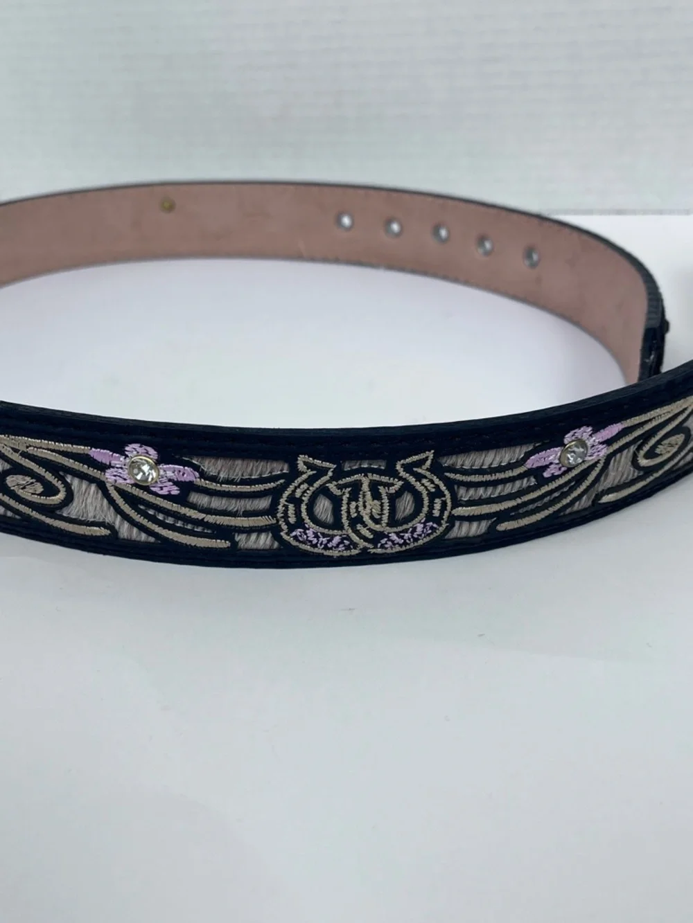 Women's Western Cowgirl Leather Belt withEmbroidered HorseShoe Floral Pattern 36